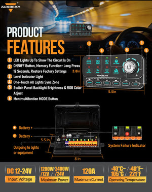 KS-80 Knob RGB Switch Panel MAX 120A ,Light Dimming, Dynamic Chase, Four External Triggers, 4 Modes
