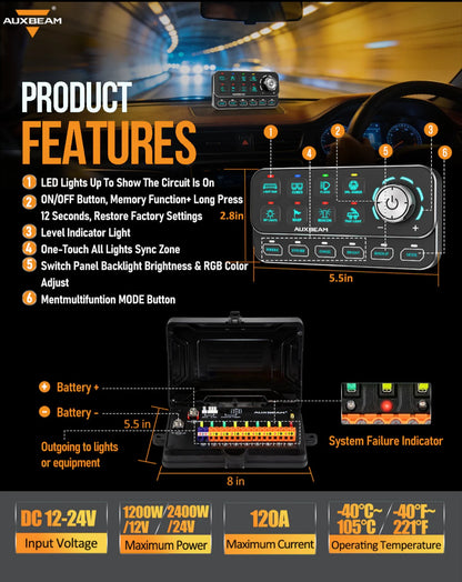 KS-80 Knob RGB Switch Panel MAX 120A ,Light Dimming, Dynamic Chase, Four External Triggers, 4 Modes
