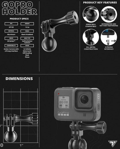 ACTION CAMERA MOUNT FOR GOPRO AND MORE | 20MM BALL | 20 SERIES
