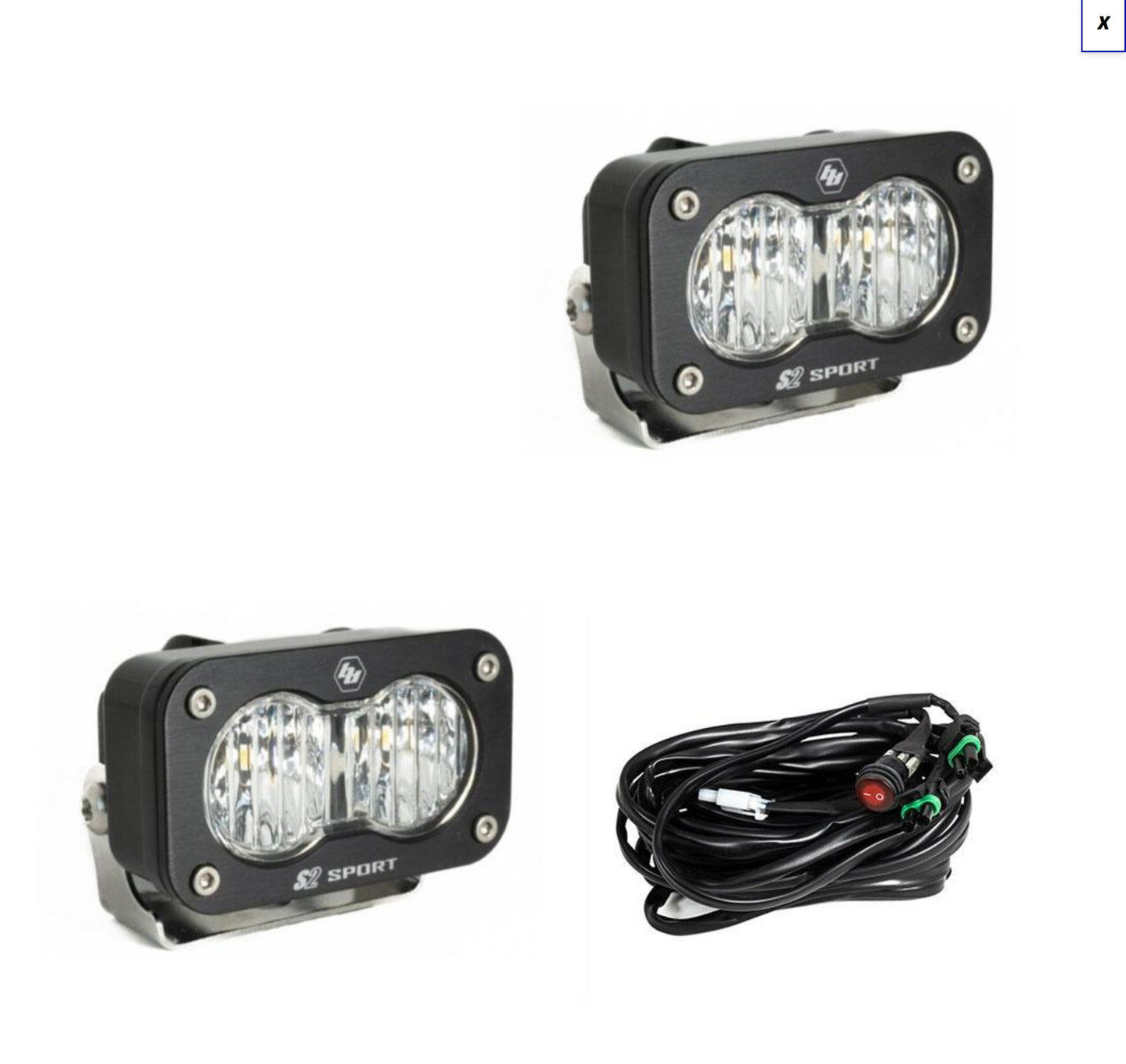 S2 Sport Black LED Auxiliary Light Pod Pair - Universal