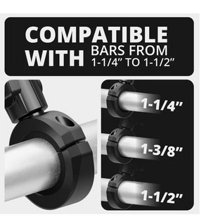 BC3 Universal Clamp for 1-1/4" to 1-1/2" Bars | Black | Combo 20mm Metal Ball and Dovetail | Bushings Included