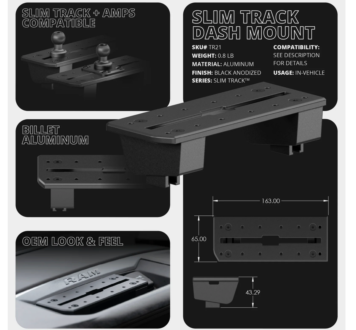 TRAXX™ - Slim Track Dash Bracket With Tablet Mount | 2019+ RAM 1500 (EXCLUDING Classic) & 2019+ RAM 2500/3500