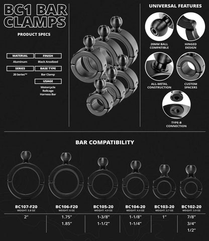 BC1 Bar Clamp Series | 20mm Metal Ball