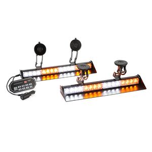 17" Dual Windshield Dash Strobe Light Bars 20 Flashing Patterns with Suction Cup Mount for Vehicles Trucks SUV ATV Car
