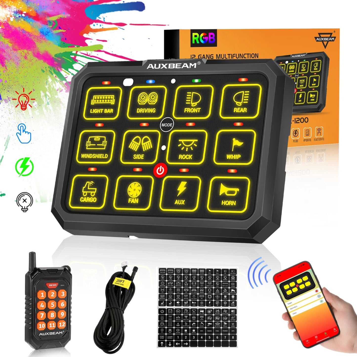 AC-1200 RGB Switch Panel with APP&Remote Control, Toggle/ Momentary/ Pulsed Mode Supported(One-Sided Outlet)