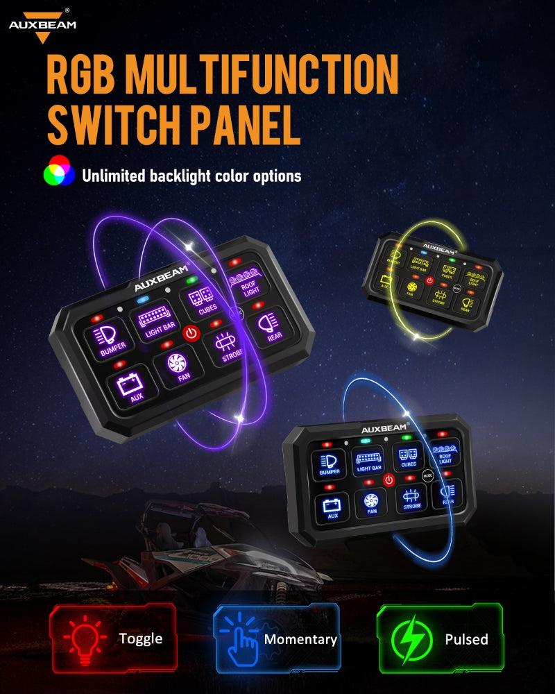 Auxbeam® RB80 XL RGB Switch Panel with APP, Toggle/ Momentary Auxbeam® RB80 XL RGB Switch Panel with APP, Toggle/ Momentary