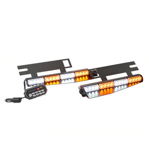 17 Inch Dual Visor White&Amber Strobe Light Bar 20 Flashing Patterns with Controller Switch Panel for Vehicles Trucks SUV ATV Car